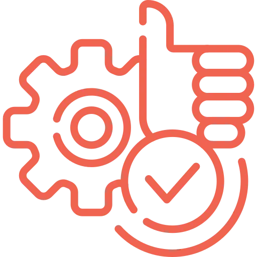 A red icon with gears and a thumbs up.